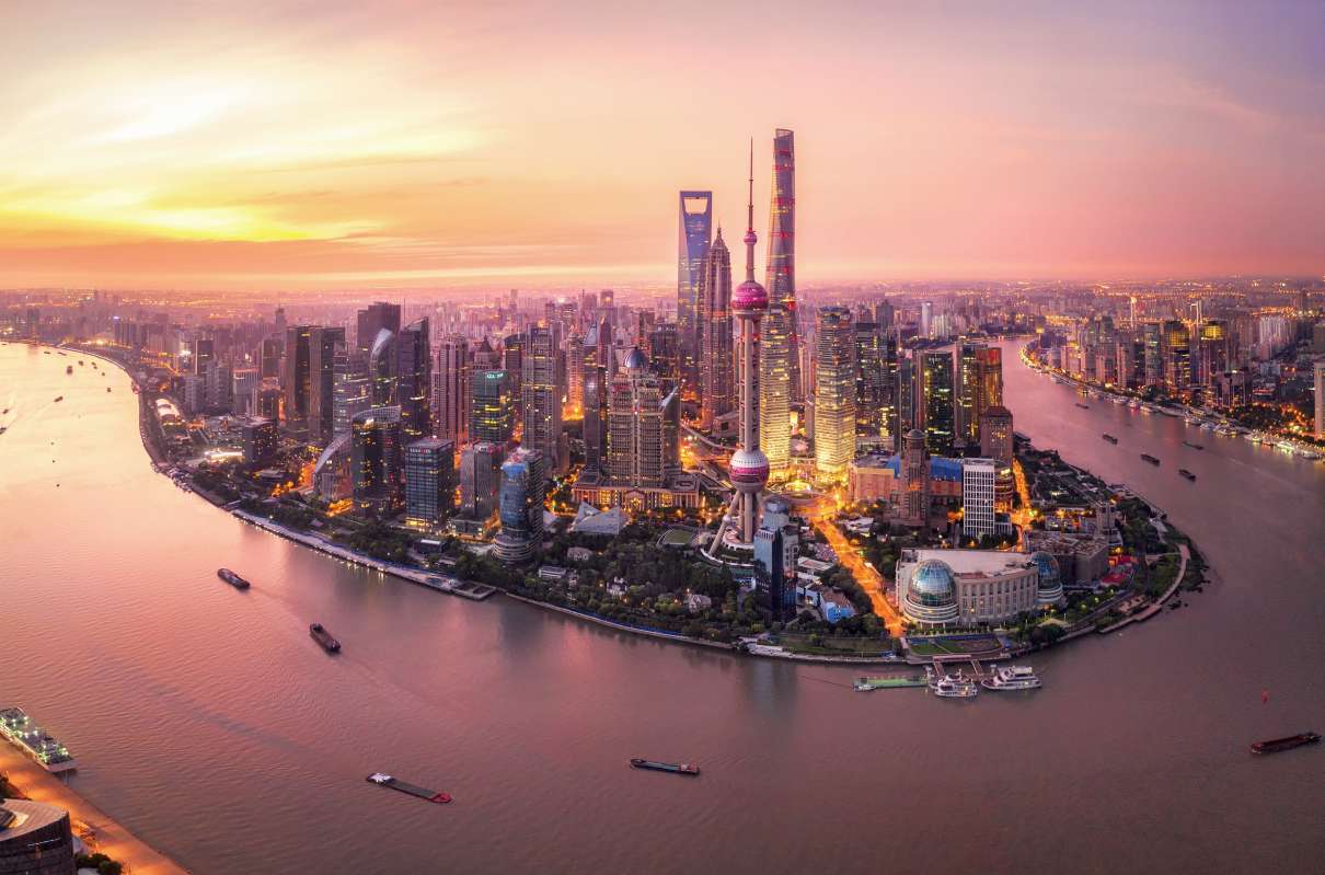 Shanghai city view from above with river